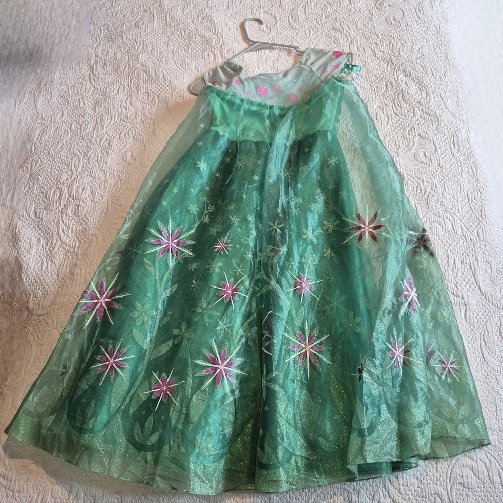 Disney Store Frozen Fever Elsa size 9/10 green tulle top and under dress, VGUC - Picture 3 of 7